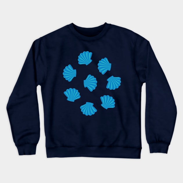 SEASHELLS Scattered Tropical Scallop Clam Shells Undersea Ocean Sea Life in Blue Royal and Dark Teal Blue - UnBlink Studio by Jackie Tahara Crewneck Sweatshirt by UnBlink Studio by Jackie Tahara